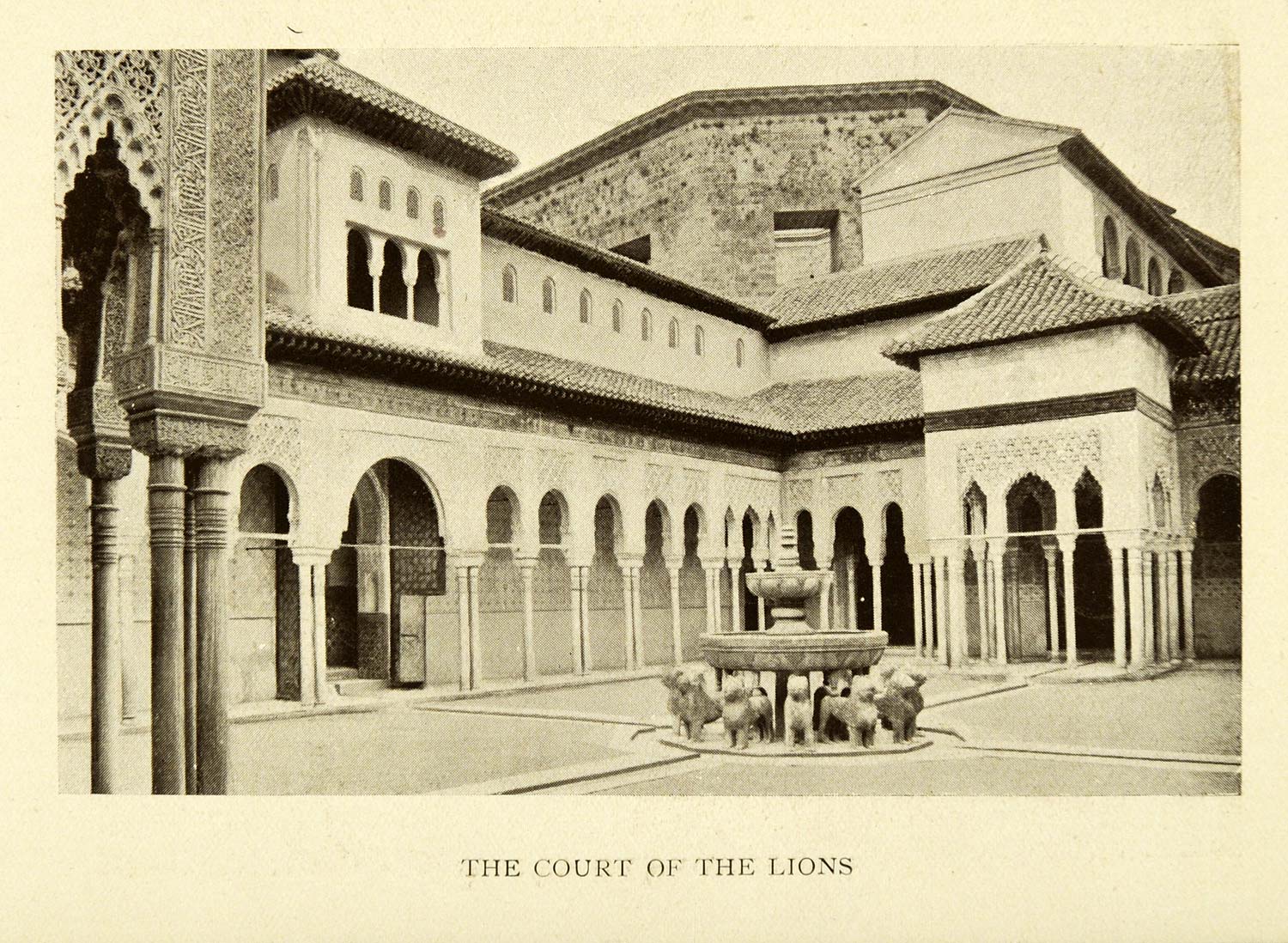 1907 Print Court Lions Alhambra Granada Spain Architecture Historical XGE3