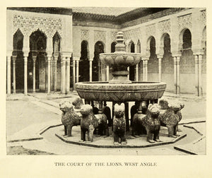 1907 Print Court Lions West Angle Alhambra Granada Spain Architecture XGE3