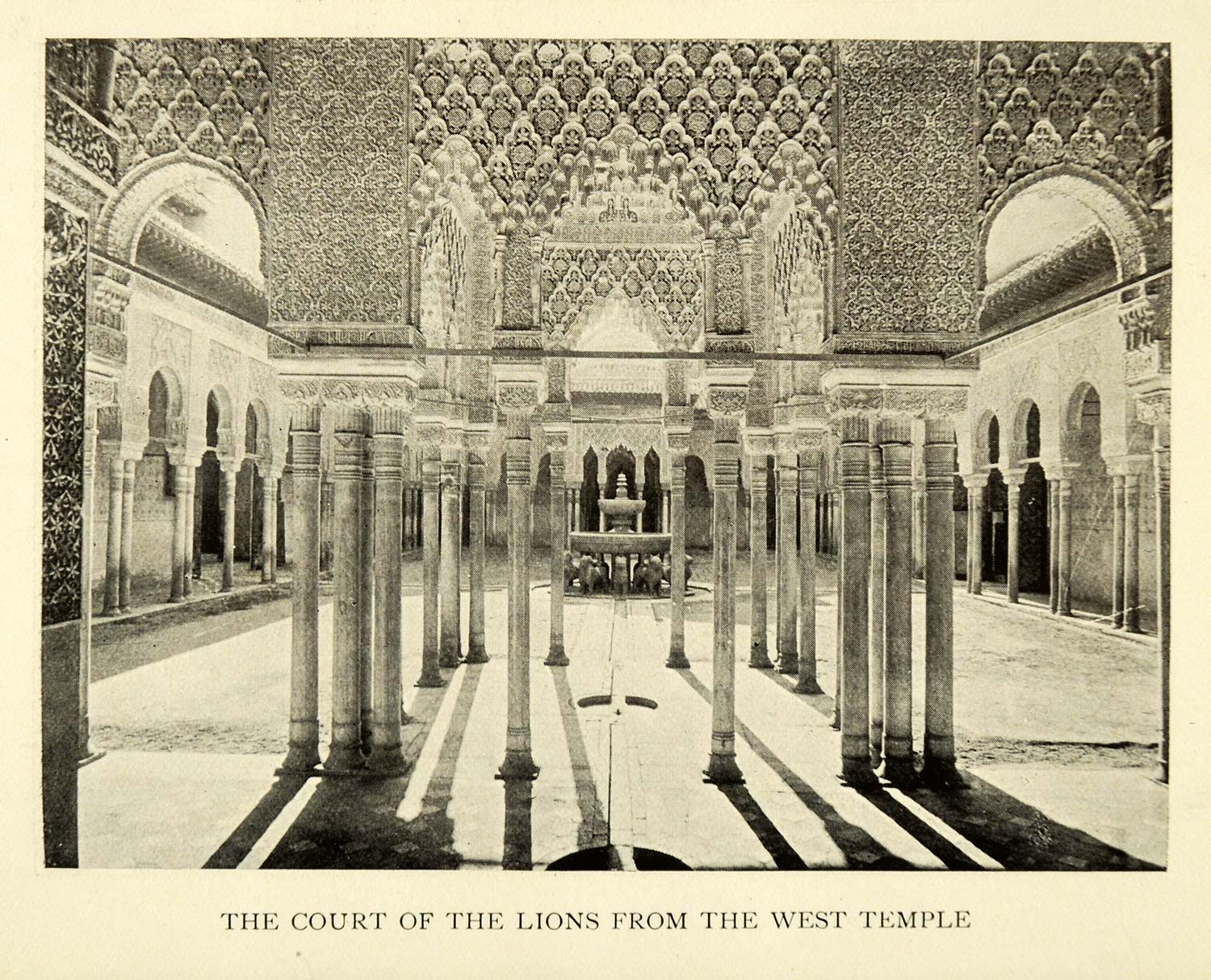 1907 Print Court Lions West Temple Alhambra Granada Spain Architecture XGE3
