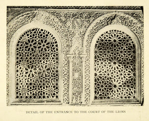 1907 Print Detail Entrance Court Lions Alhambra Granada Spain Architecure XGE3