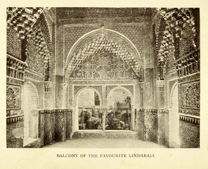 1907 Print Balcony of the Favourite Lindaraja Alhambra Granada Spain XGE3
