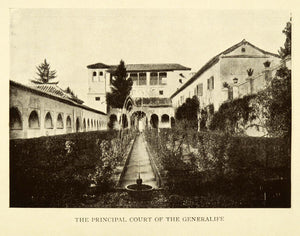 1907 Print Principal Court Generalife Granada Spain Historical Landmark XGE3