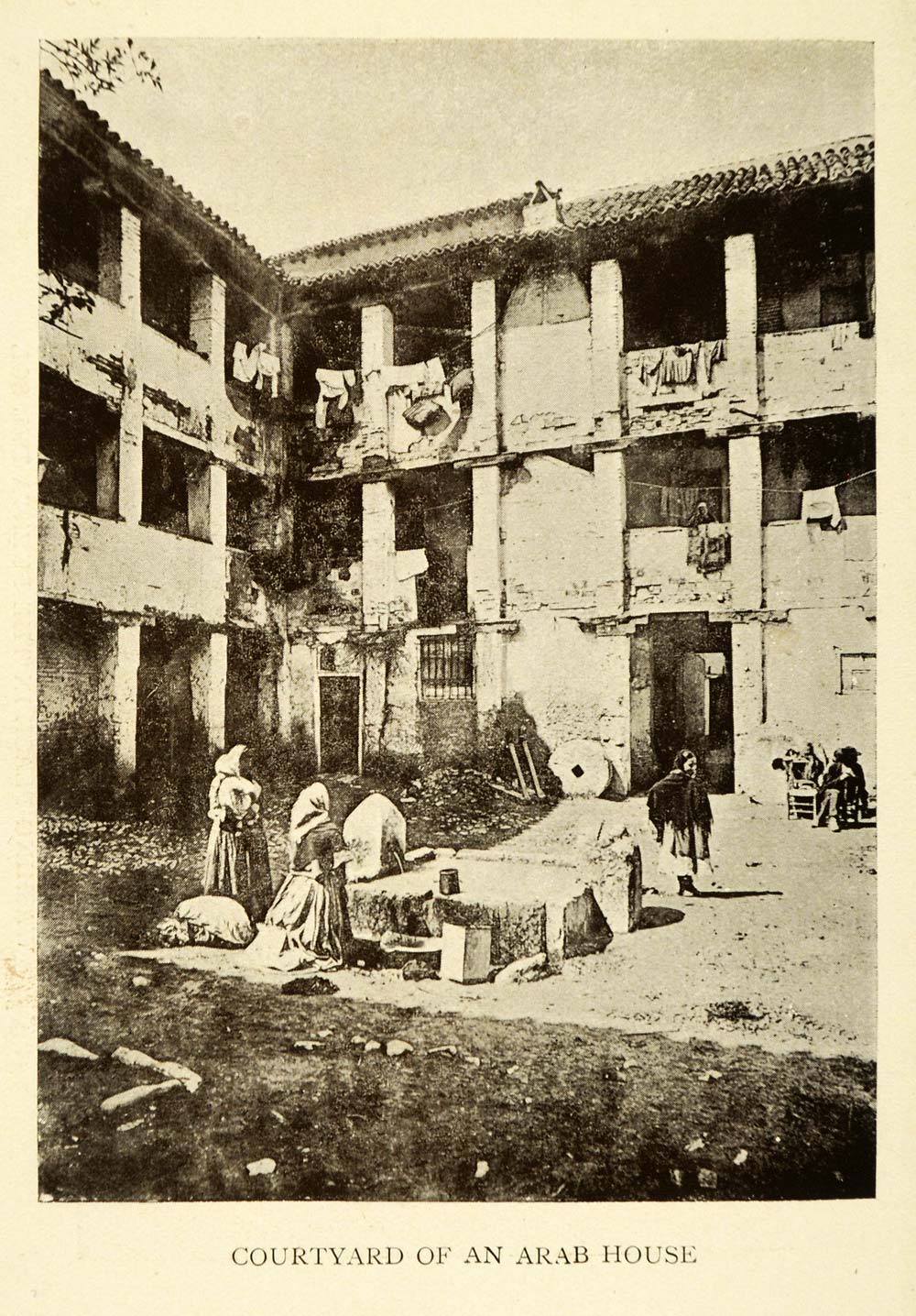 1907 Print Courtyard Arab House Granada Spain Indigenous People Lifestyle XGE3
