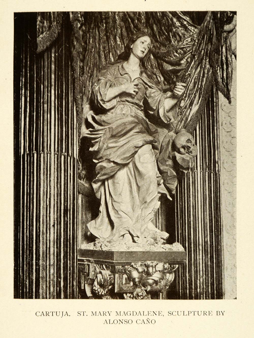 1907 Print Cartuja Mary Magdalene Sculputre Alonso Cano Granada Spain XGE3