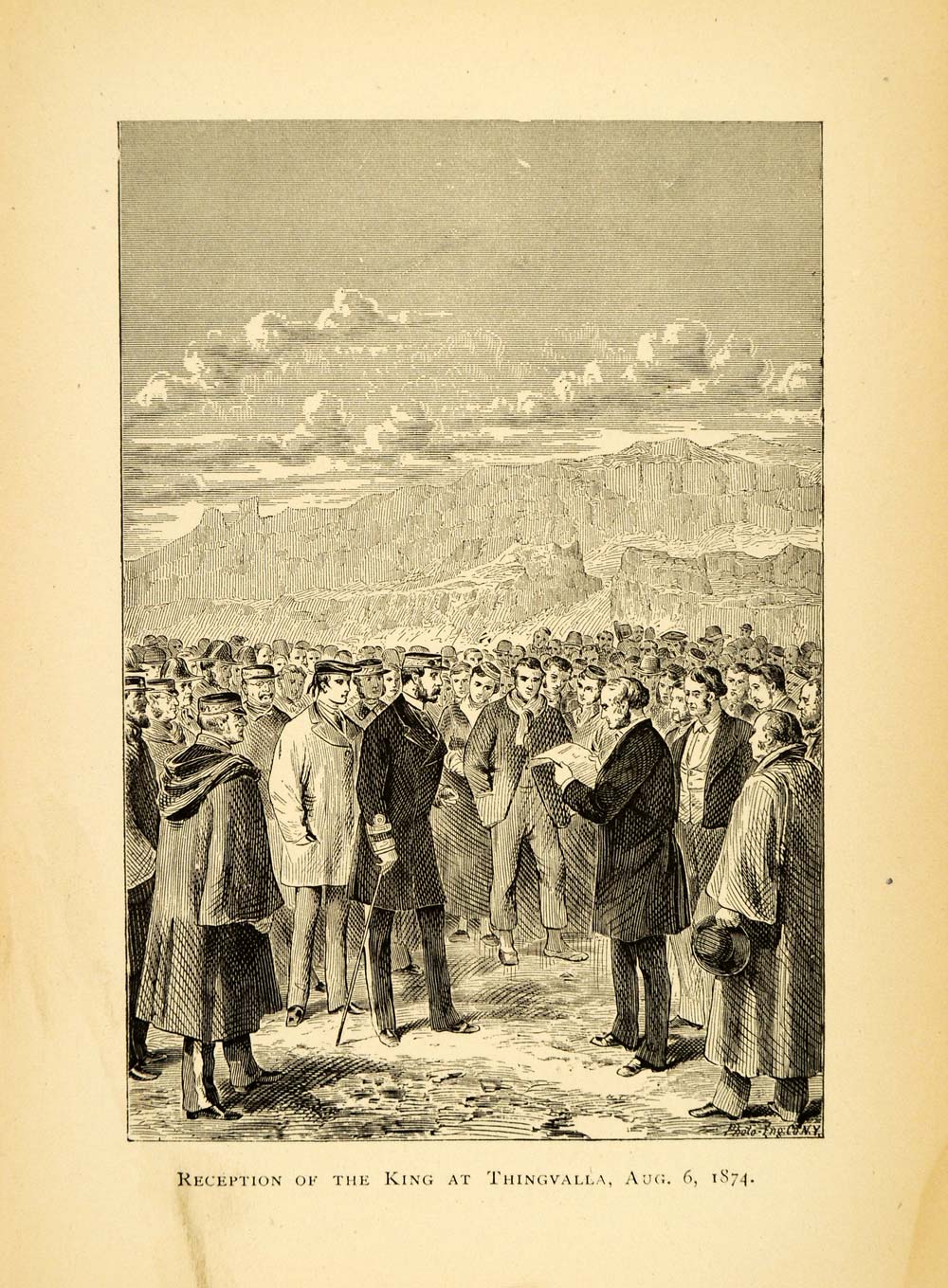 1876 Wood Engraving King Denmark Thingvalla Iceland Monarch Costume Address XGE5