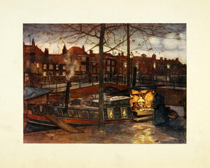 1904 Print Nico Jungmann Art Holland Cityscape Cake Delivery Boat Canal XGE7