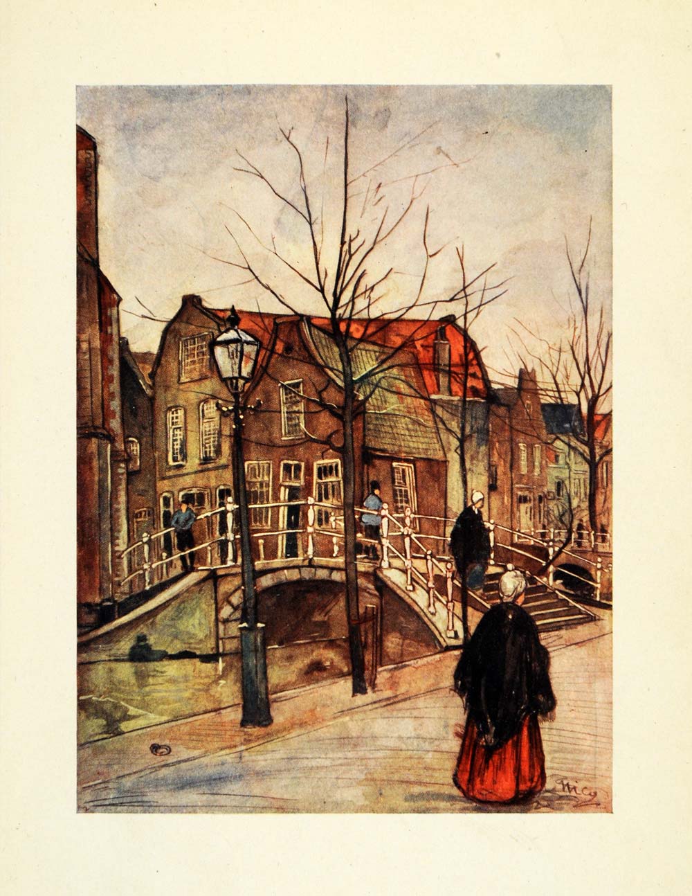 1904 Print Nico Jungmann Art Vrouwjuttenland Delft Holland Cityscape XGE7