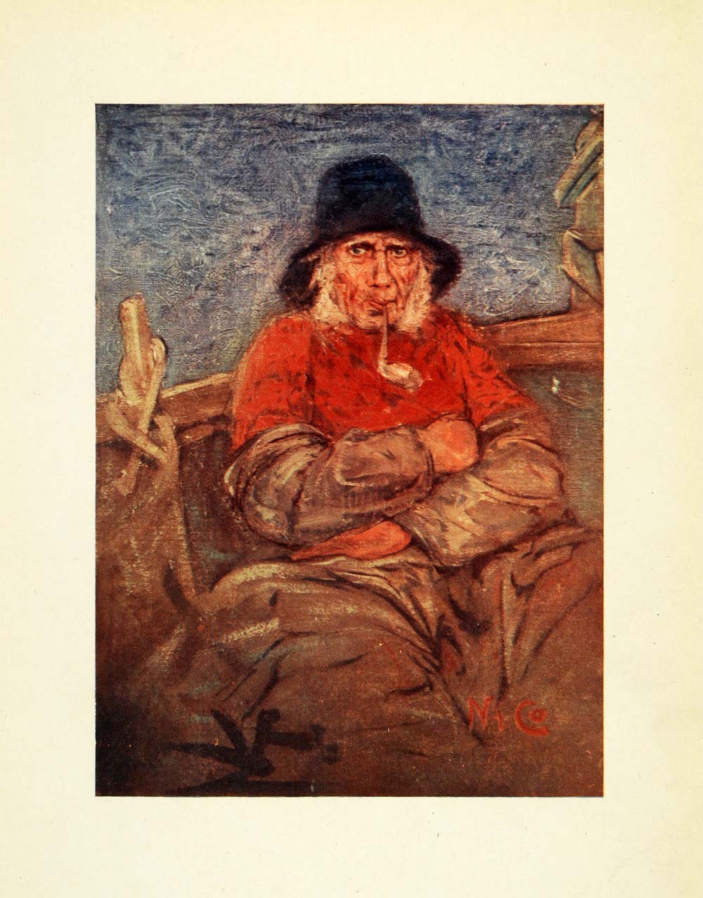1904 Print Nico Jungmann Art Scheveningen Holland Fisherman Tobacco Pipe XGE7