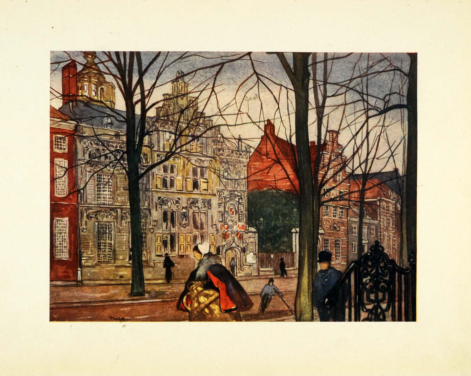 1904 Print Nico Jungmann Art Oude Delft Holland Town Hall Cityscape XGE7