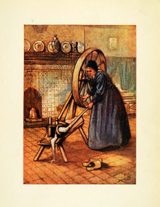 1904 Print Nico Jungmann Art Holland Peasant Woman Laren Spinning Wheel XGE7