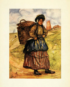 1904 Print Nico Jungmann Artwork Zandvoort Holland Fisherwoman Fishing XGE7