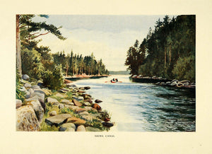 1908 Print Saimaa Canal Gulf FInland Vyborg Russia Landscape Canoe Hobby XGE8