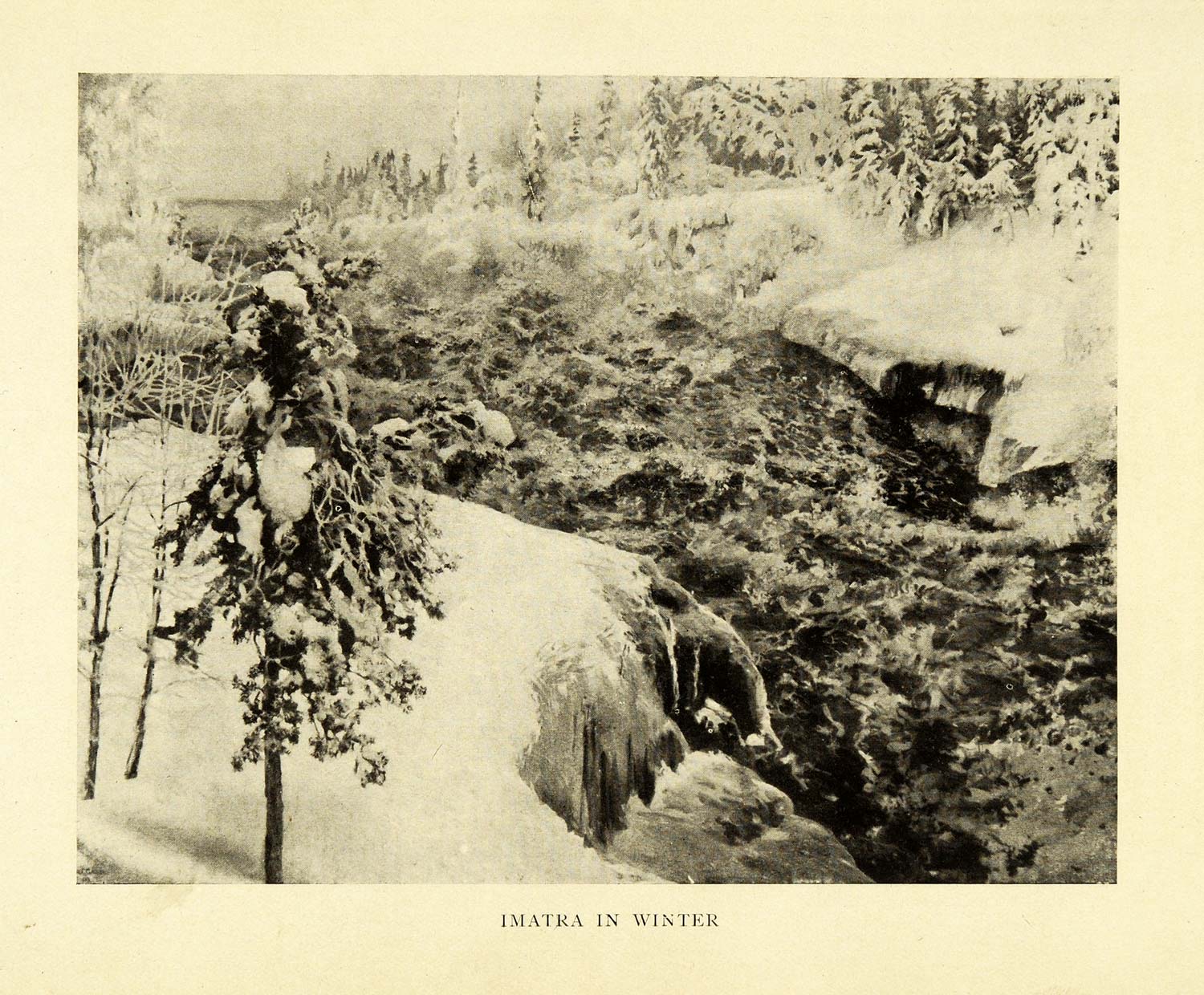 1908 Print Imatra Suomi Finland Vuoksi River Snow Pine Tree Winter Forest XGE8