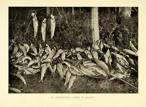 1908 Print Kajana Fishing Fish Kajaani Finland Suomi Kainuu Hunt Sport Food XGE8