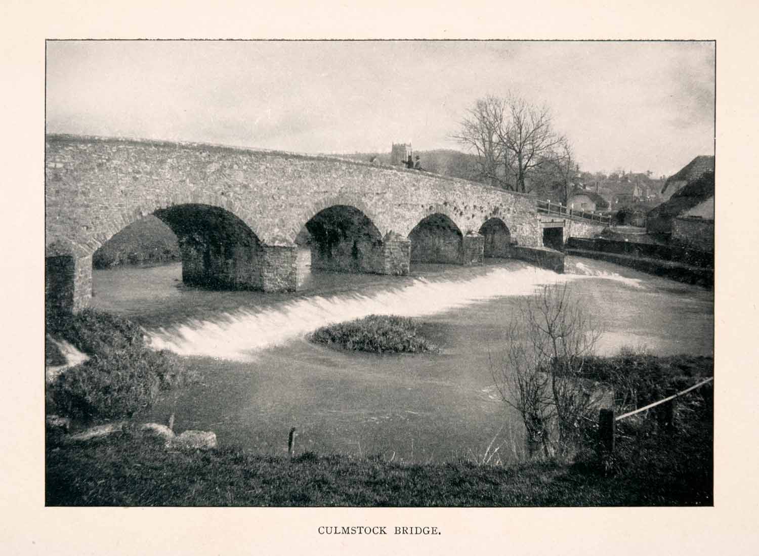 1906 Halftone Print Culmstock Bridge Culm River Devon England Archway XGEA1