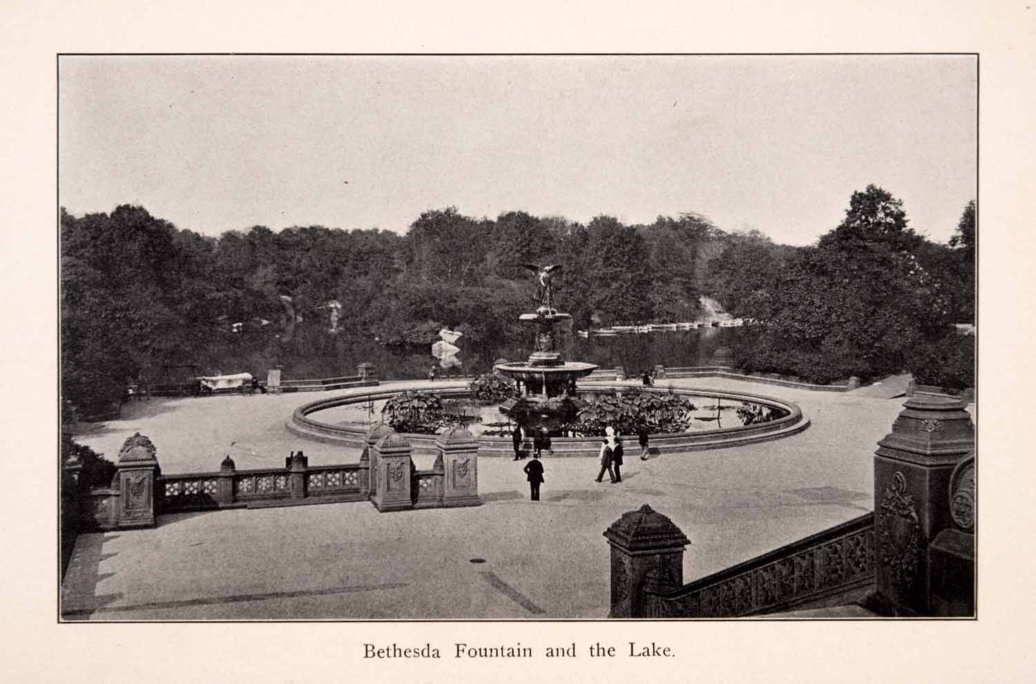 1910 Halftone Print Bethesda Terrace Fountain Lake New York Central Park XGEA2