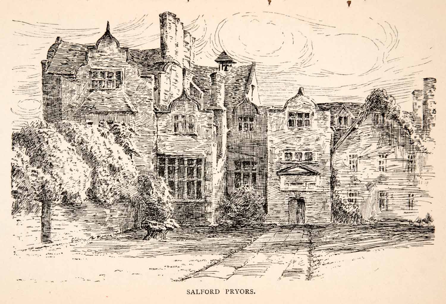 1925 Wood Engraving Salford Prior Architecture Art England Alcester XG ...