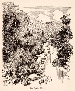 1903 Line-block Print Great River Cumbria Yorkshire England Joseph Pennell XGEA6