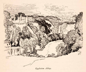 1903 Line-block Print Egglestone Abbey River Yorkshire County Durham XGEA6