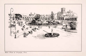 1900 Wood Engraving Arequipa Peru South America Main Plaza Courtyard XGEA7