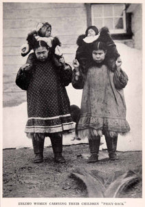 1942 Halftone Print Alaska Eskimo Women Mother Carry Children Baby XGEA9