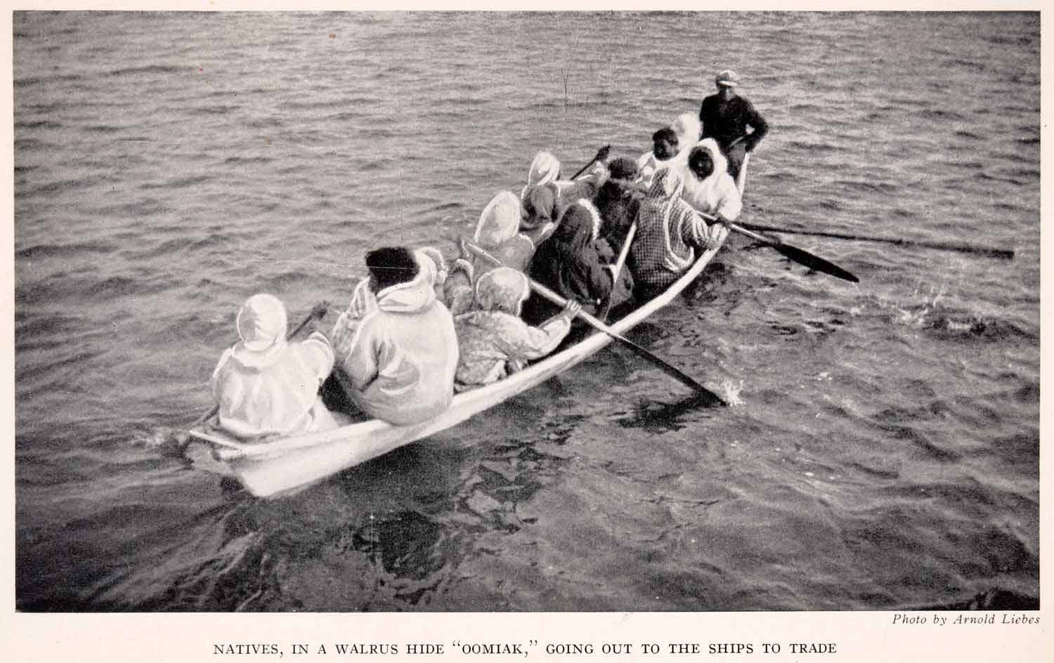 1942 Halftone Print Alaska Eskimo Native Walrus Hide Oomiak Boat Canoe XGEA9