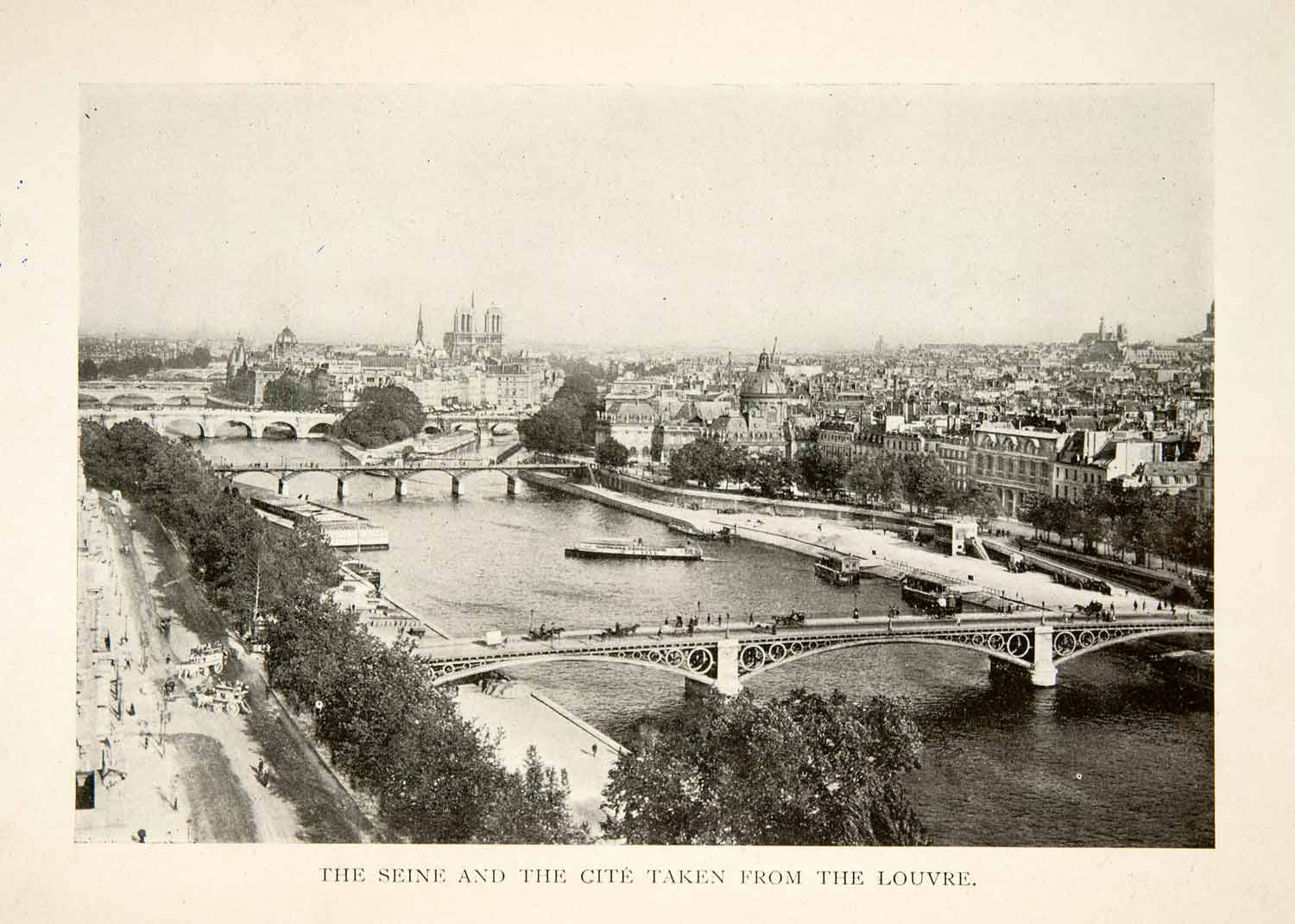 1900 Print Lle de la Cite Island Seine River Paris France Cityscape Pont XGEB1