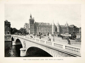 1900 Print Royal Palace Conciergerie Prion Pont au Change Bridge Seine XGEB1