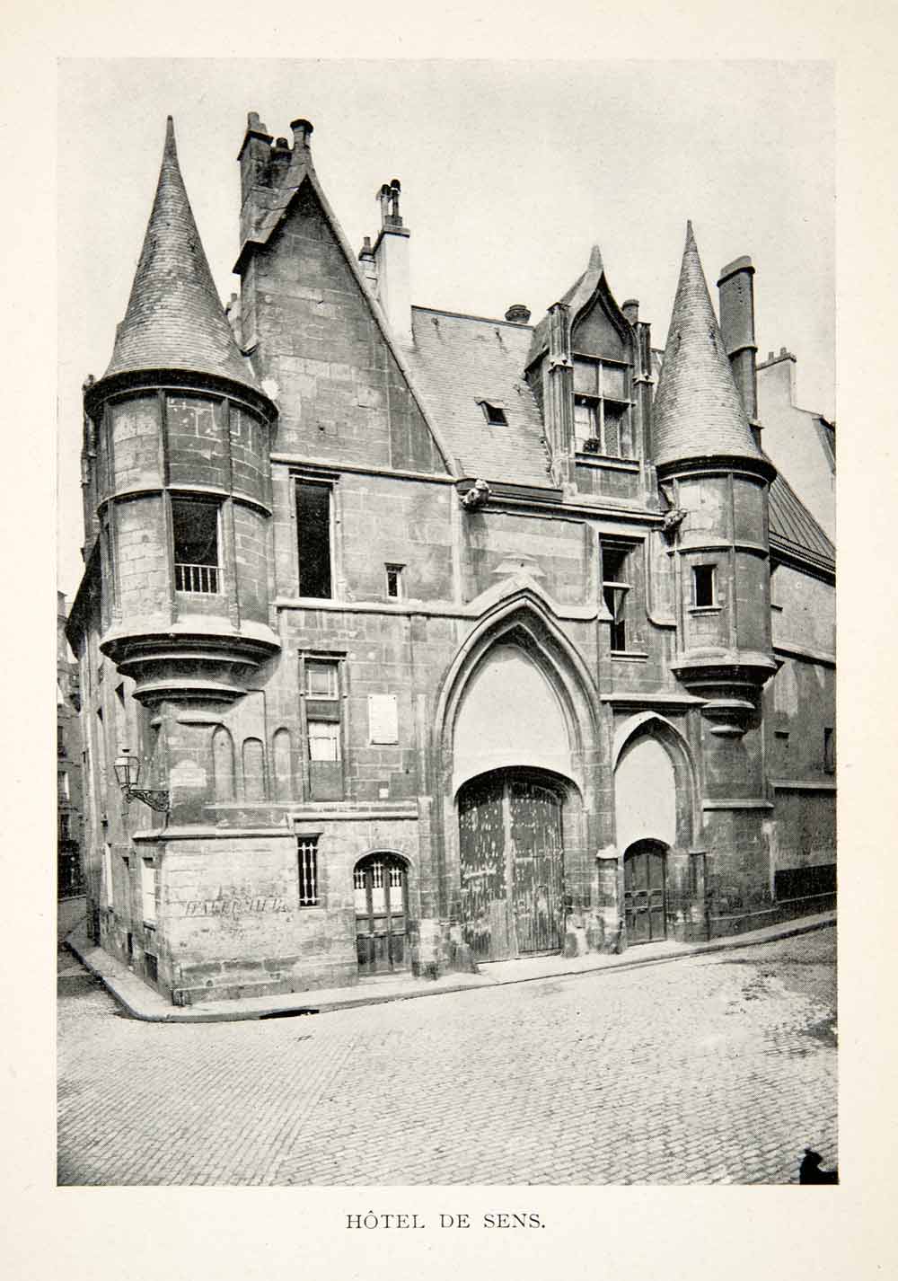 1900 Print Hotel de Sens City Palace Marais Paris France Gothic Building XGEB1