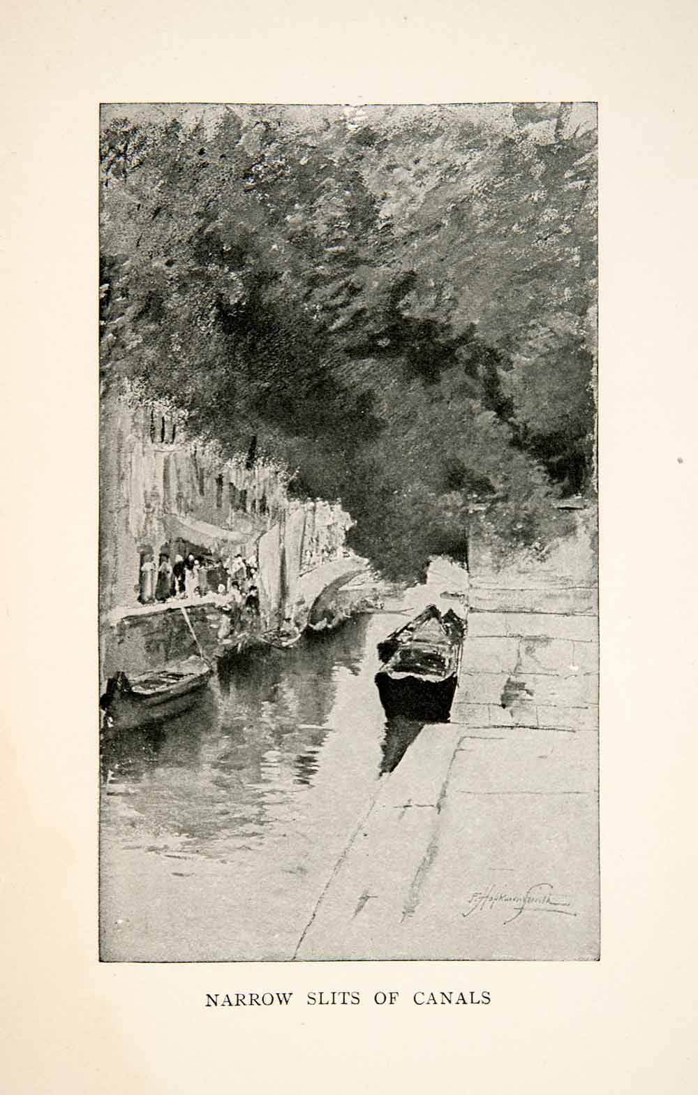1899 Print Narrow Canal Gondola Boat Landscape Cityscape Francis Hopkinson XGEB2
