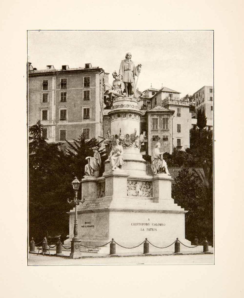 1892 Print Piazza Acquaverde Statue Christopher Columbus Genoa Italy La XGEB3