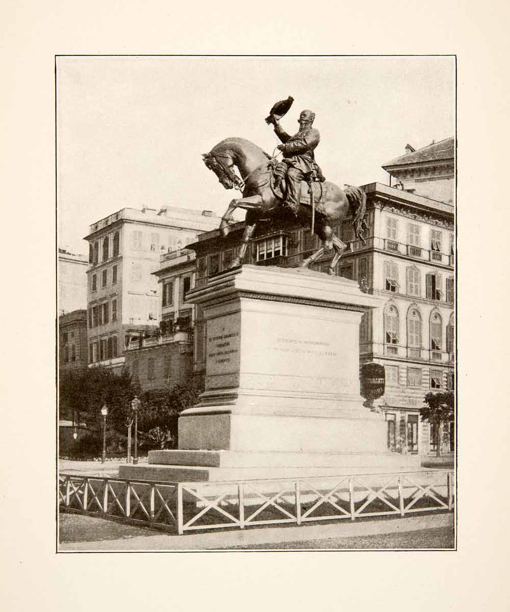 1892 Print Statue Genoa Italy Victor Emmanuel Horse King Sardinia Italian XGEB3