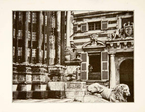 1892 Print Detail Portico Cattedrale San Lorenzo Cathedral Saint Lawrence XGEB3