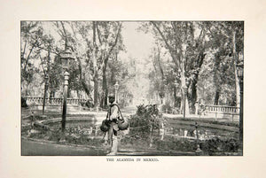 1893 Print Alameda Central Park Fountain Pond Walkway Mexico City Pathway XGEB4