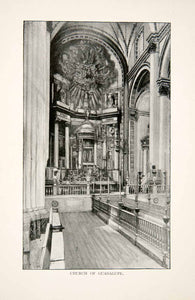 1893 Print Church Guadalupe Mexico City Tepeyac Hill Interior Nave Altar XGEB4