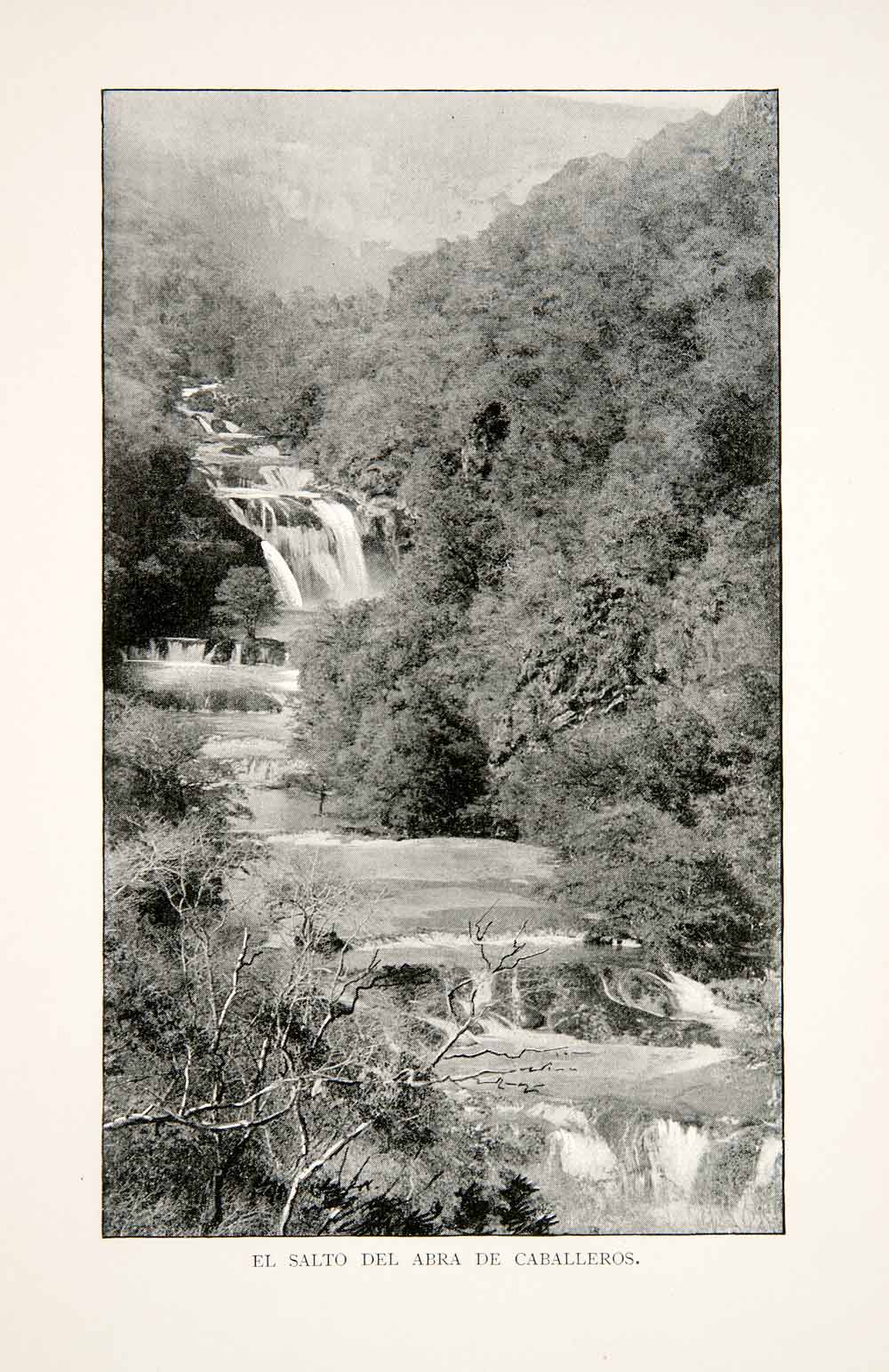 1893 Print Salto Abra Caballeros Waterfall River Hill Mountain Mexico XGEB4