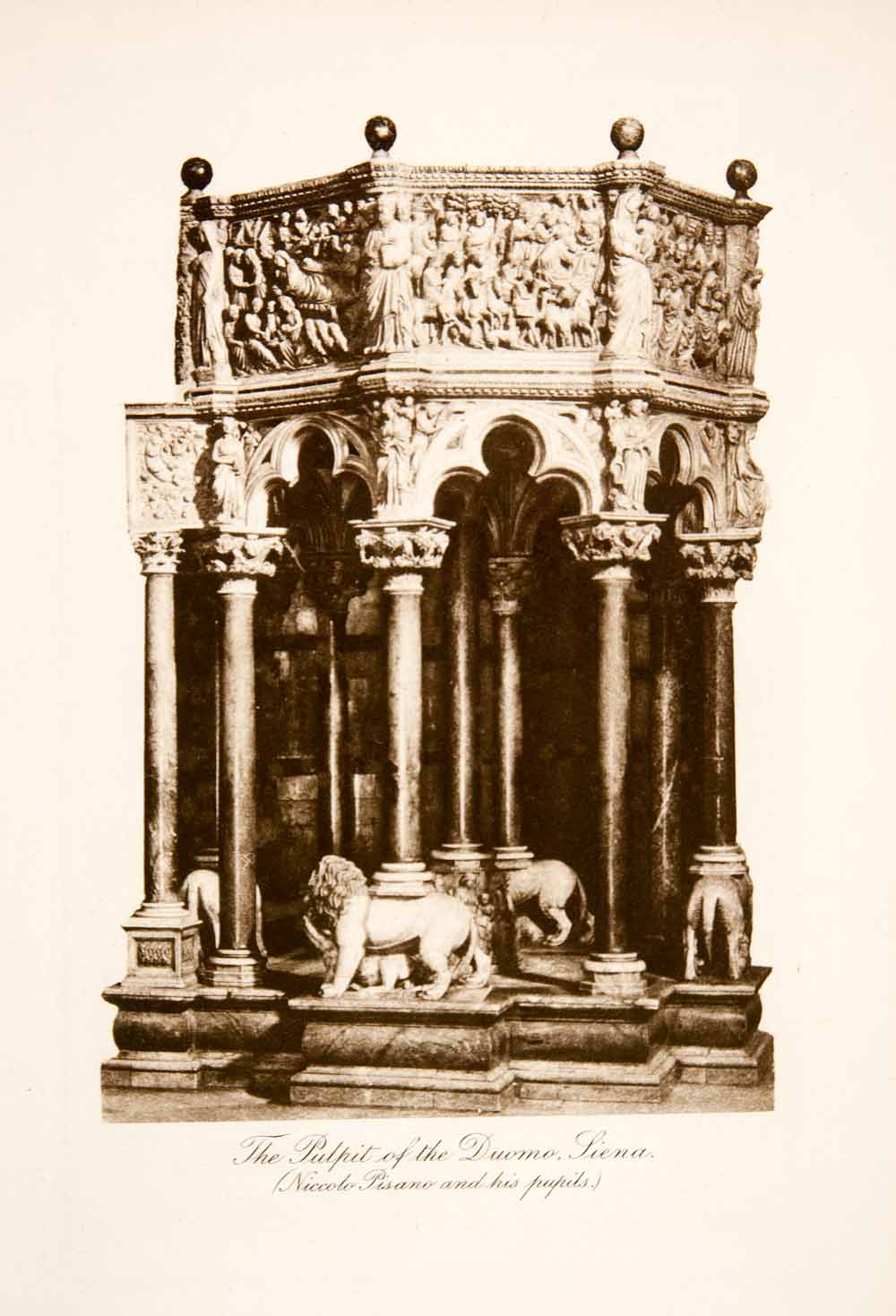 1902 Photogravure Pulpit Pisa Baptistery Duomo Siena Historic Nicola XGEB6