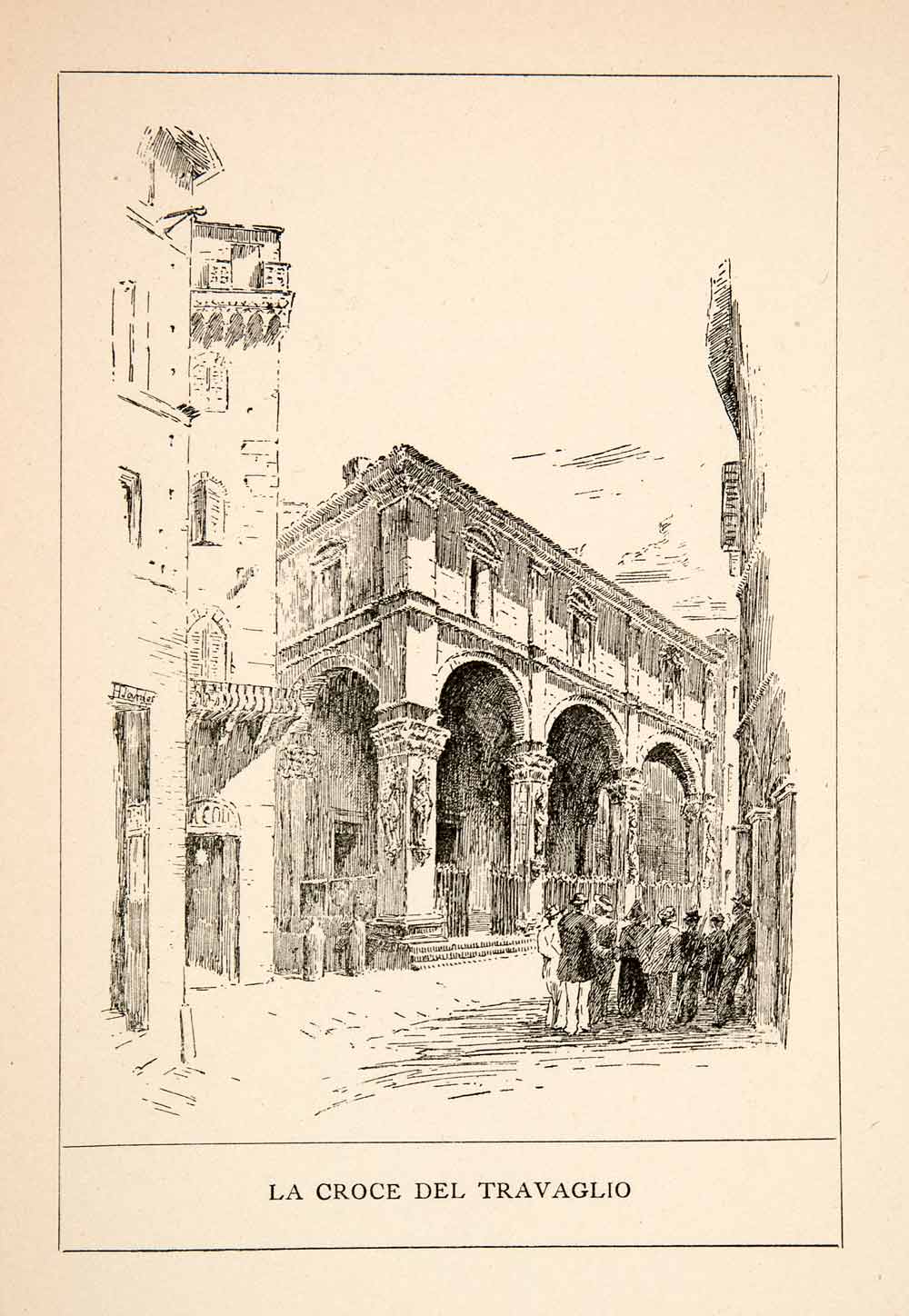 1902 Wood Engraving Croce del Travaglio Siena Italy Historic Architecture XGEB6