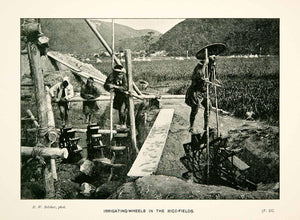 1896 Print Japanese Alps Hida Mountains Bamboo Water Wheel Irrigation Rice XGEB7