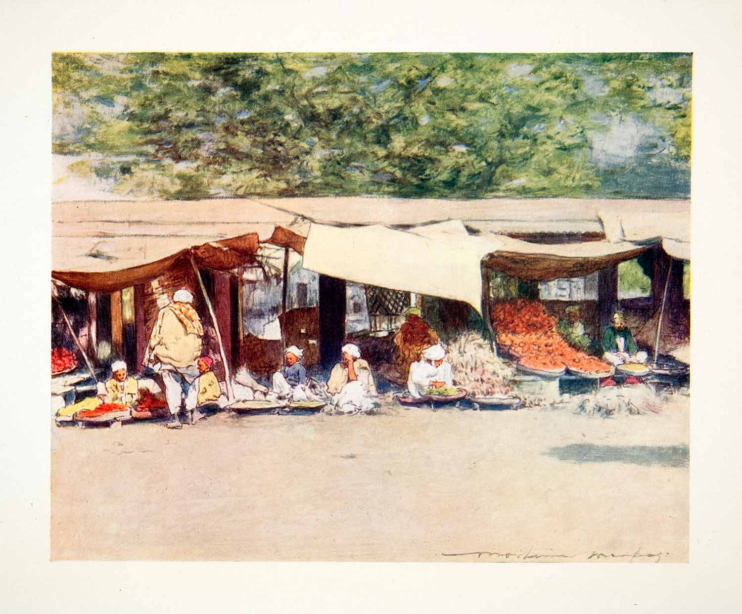 1912 Color Print Market Day Peshawur India Menpes Mortimer Luddington XGEB8