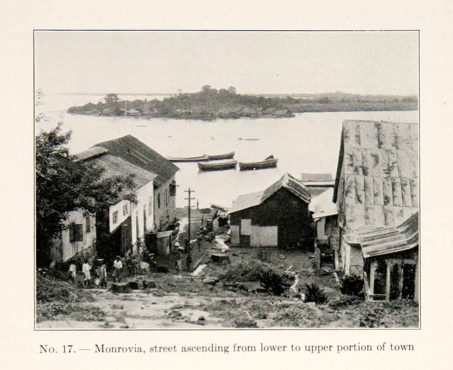 1930 Print Monrovia Street Lower Upper Portion Town Water Boats Island XGEC4