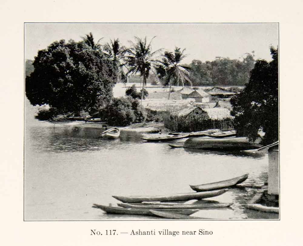 1930 Print Ashanti Village Sino Liberia Africa Water Boats Town Bay Trees XGEC4