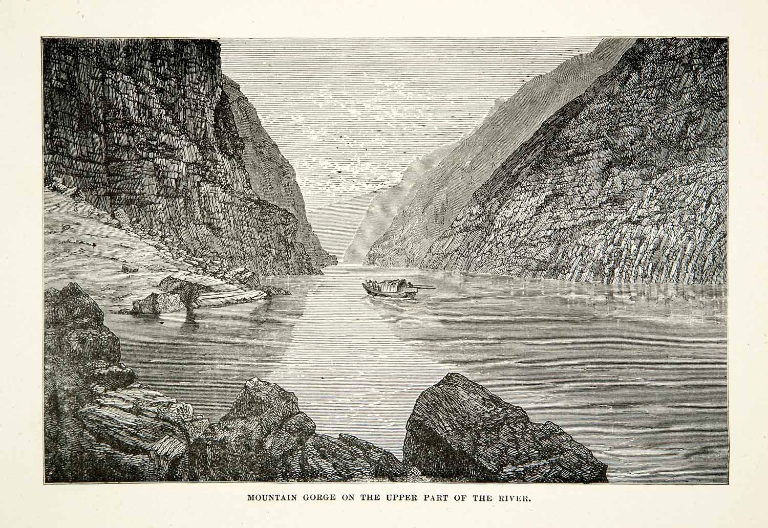 1881 Print Mountain Gorge Upper Irrawaddy River Burma Myanmar Travel XGEC6