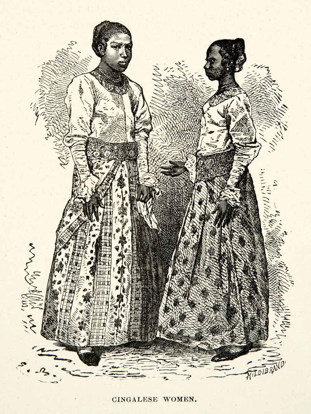 1881 Print Portrait Cingalese Women Sri Lanka Costume Fashion Traditional XGEC6