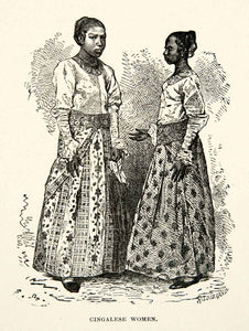 1881 Print Portrait Cingalese Women Sri Lanka Costume Fashion Traditional XGEC6