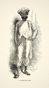1881 Print Pankha-Wallah India Servant Man Portrait Costume Fashion Dress XGEC6