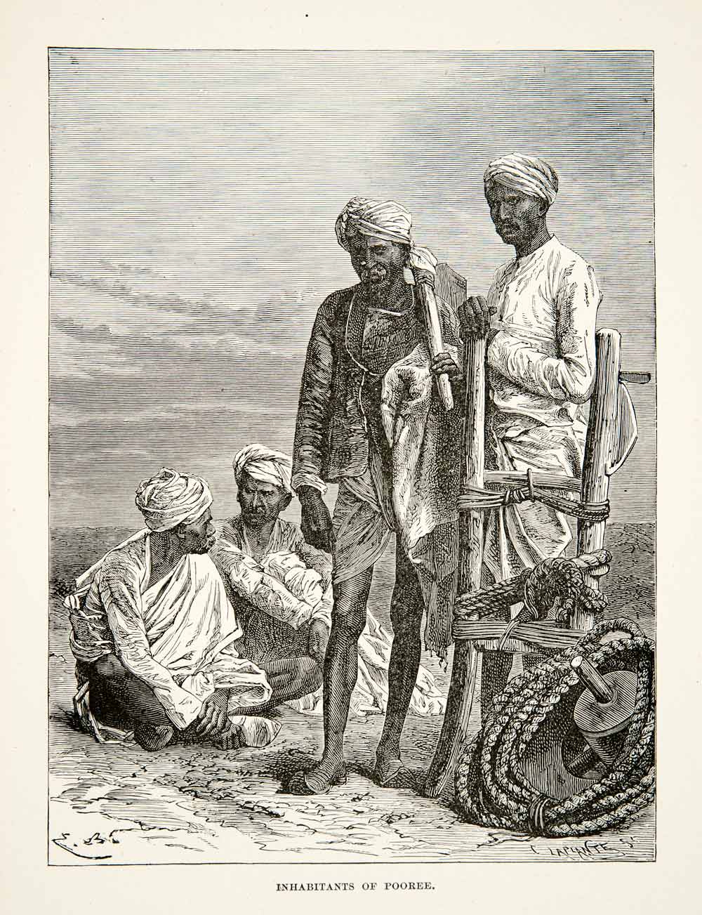 1881 Print Inhabitants People Pooree Lower Class India Laborer Costume XGEC6
