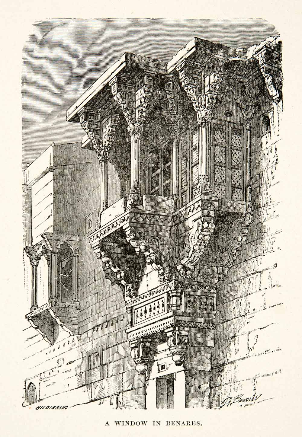 1881 Print Window Architecture Style Building Street House Brick Benares XGEC6