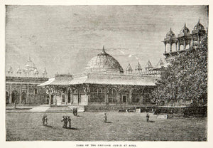 1881 Print Tomb Monument Emperor Akbar Agra India Landscape Royalty Park XGEC6