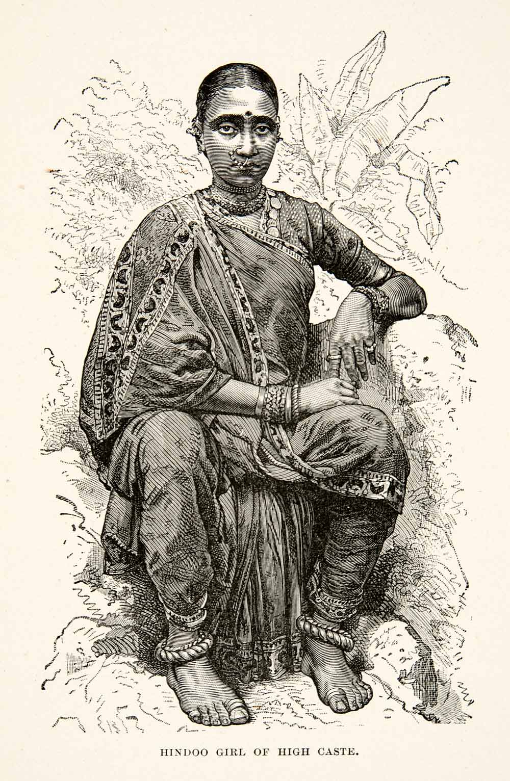 1881 Print Portrait Hindu Girl High Caste System India Portrait Costume XGEC6